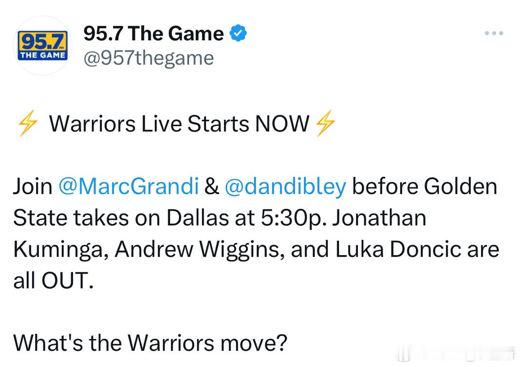 库明加、维金斯还有东契奇缺席今天的比赛#金州勇士[超话]##独行侠vs勇士# ​