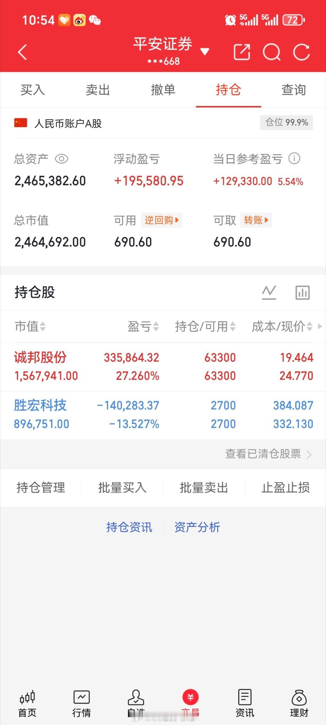 本金（200w）实盘更新持有，诚邦股份603316持有，胜宏科技300476个人
