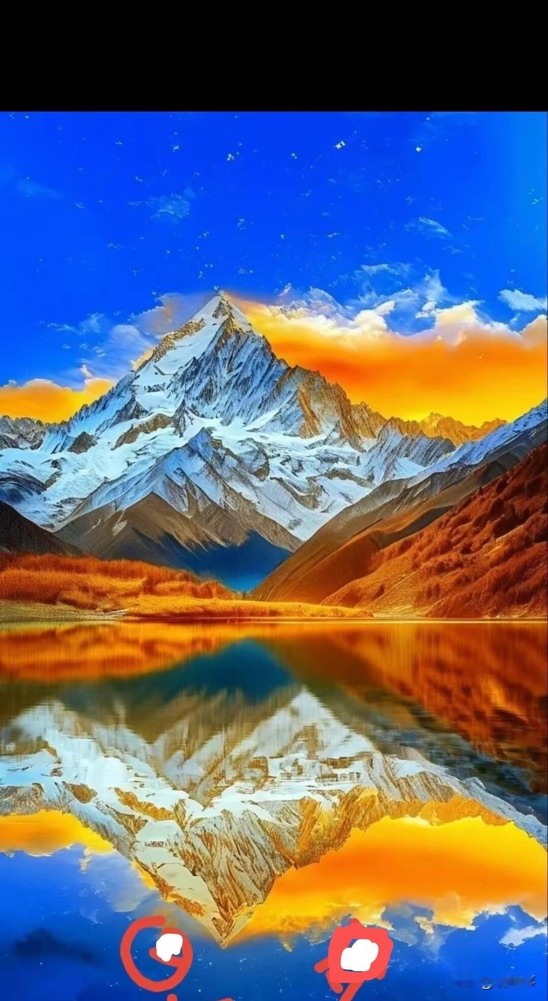 夕阳照雪峰
