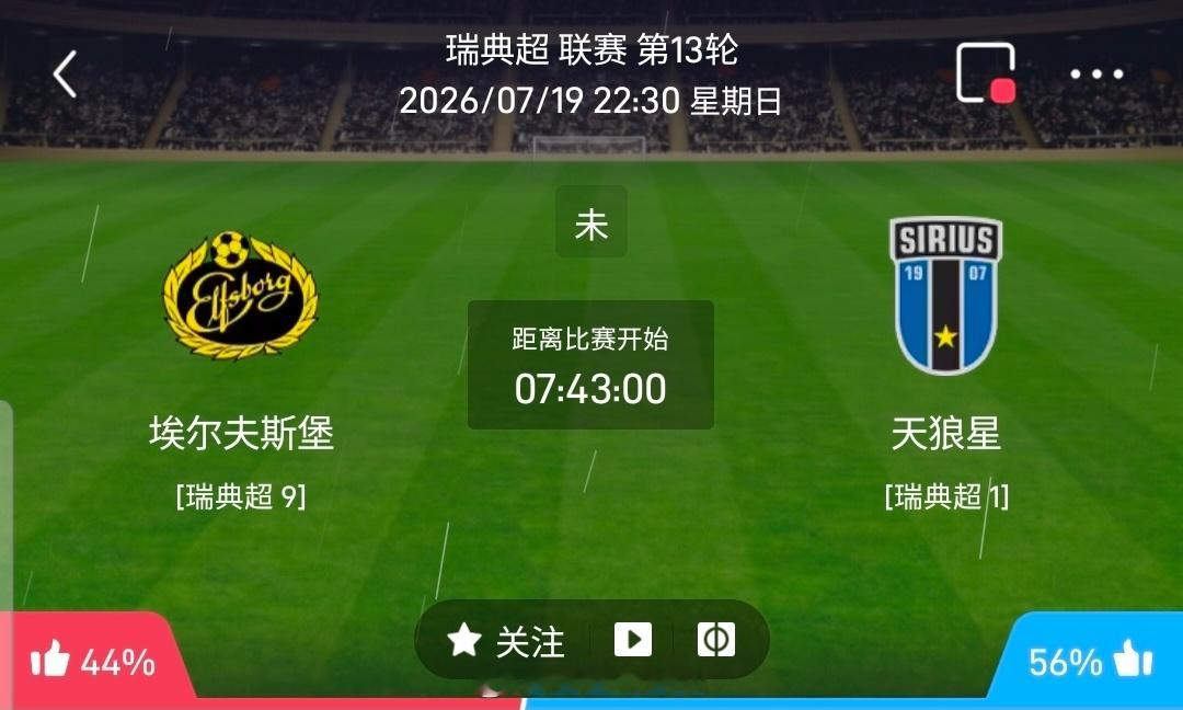 【足球】周日203瑞典超方向：埃尔夫斯堡vs天狼星瑞典超：埃尔夫斯堡VS天狼星时