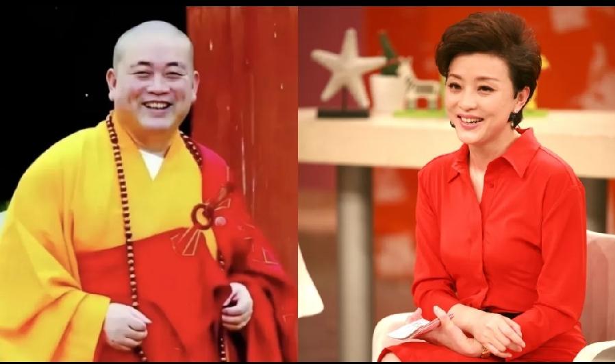 这张照片是原少林寺方丈释永信与一著名美女主持人合影。
    你看这张照片，他身