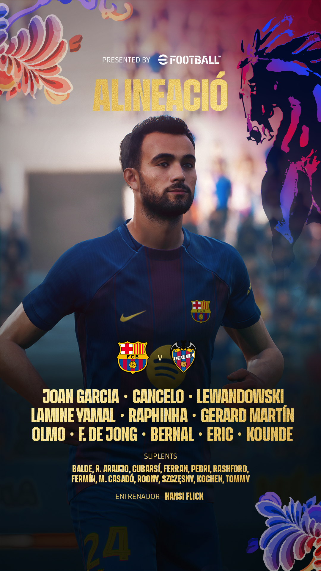 巴萨vs莱万特为红蓝加马 🧨首发十一人🧨13. 乔安·加西亚 2. 坎塞洛 