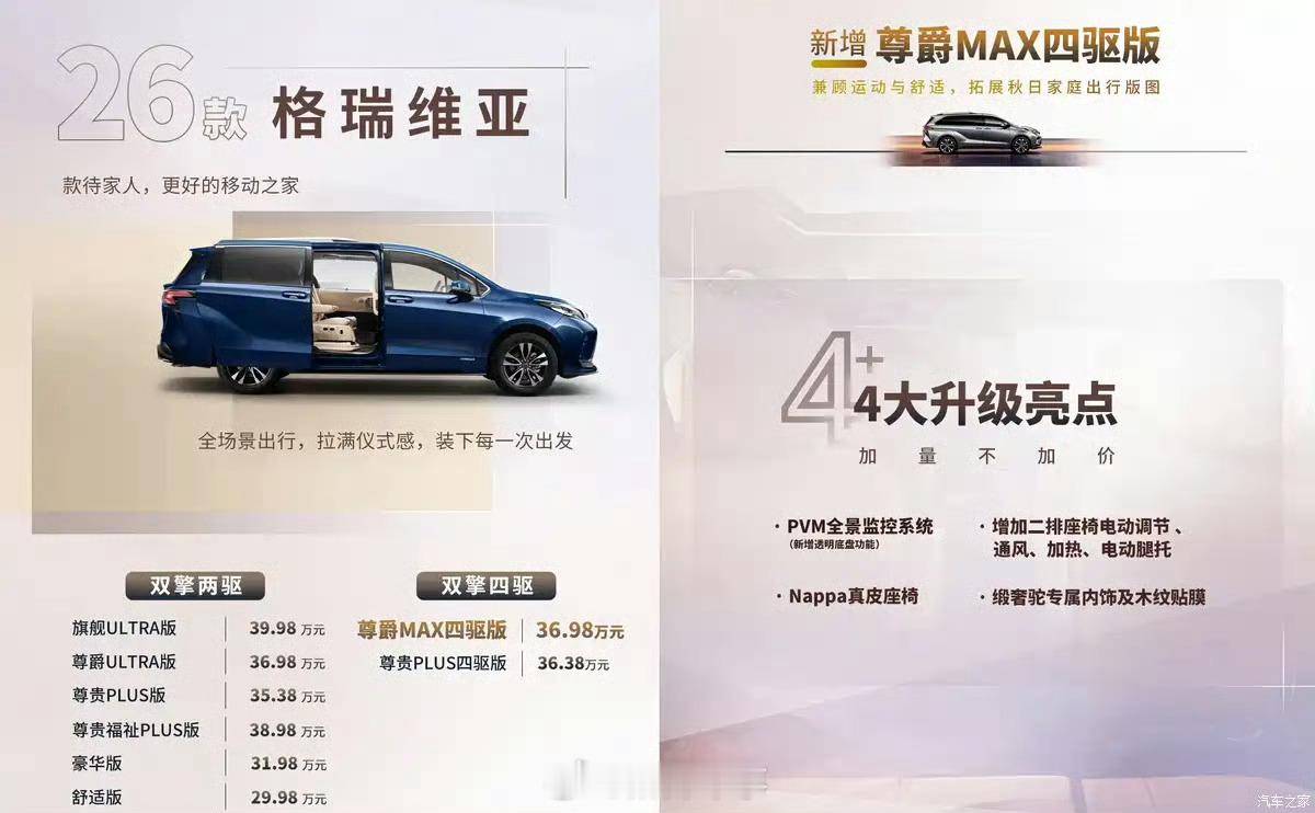 售29.98万起！2026款丰田格瑞维亚正式上市 ​​​