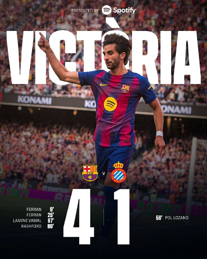 巴萨4比1西班牙人巴萨联赛7连胜巴萨西甲第31轮巴塞罗那迎战西班牙人的比赛在诺坎