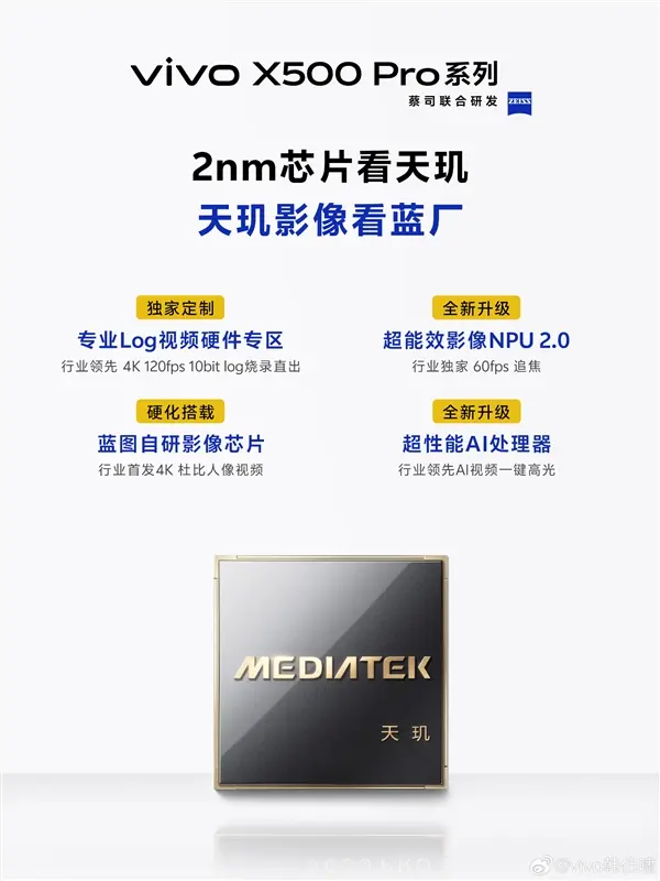 vivo X500系列首发蓝晶×天玑2nm旗舰芯，第二代2nm N2P...
