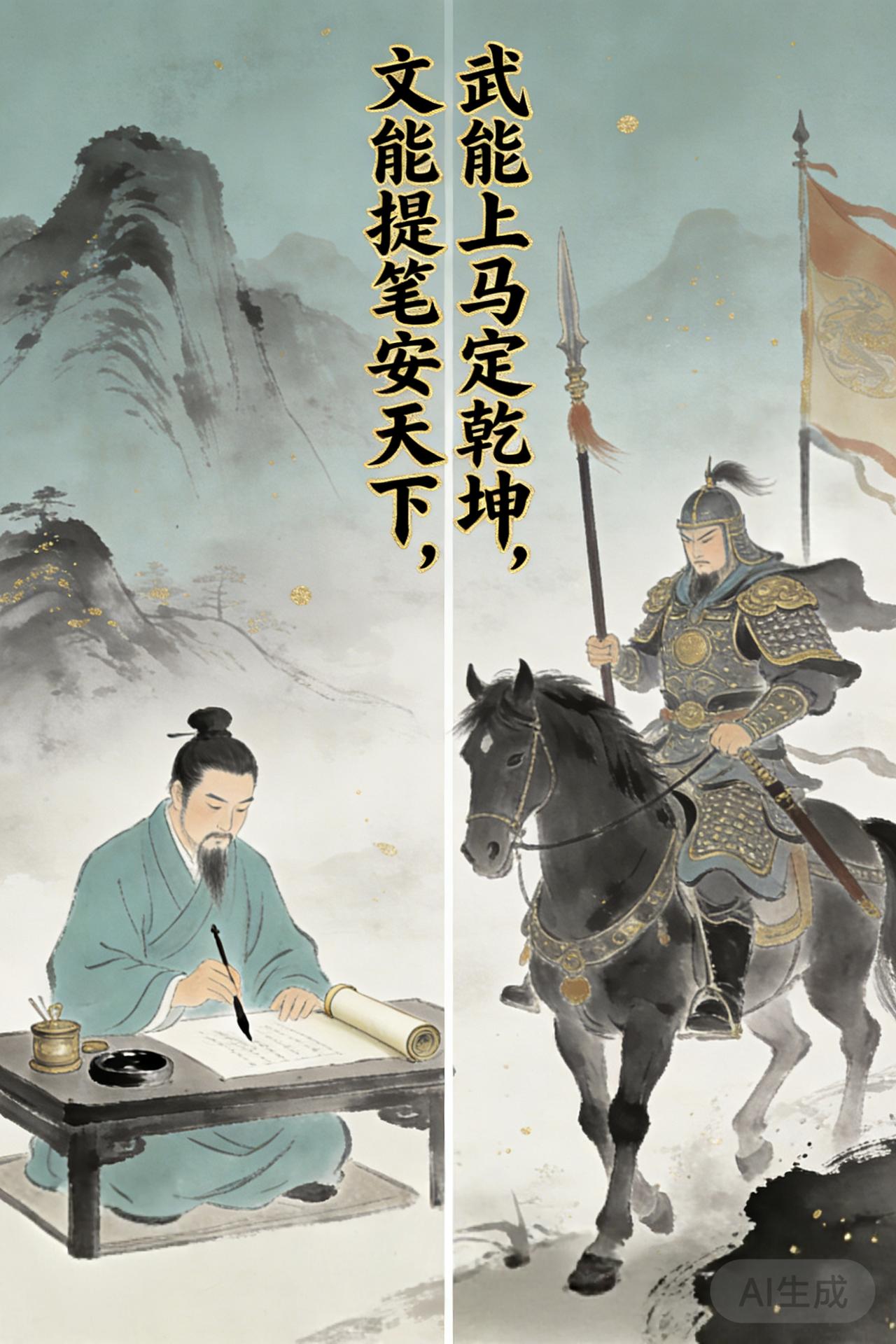 上联:文能提笔安天下，邀对下联？下联：武能上马定乾坤。友友请邀对下联 友友请出上