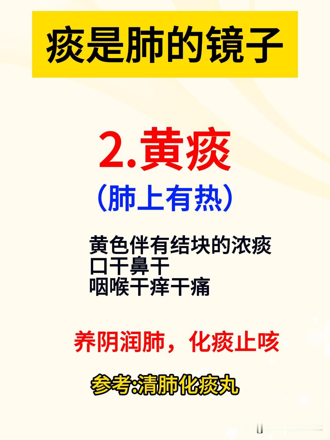 痰是肺的镜子[给力][给力][给力]
1.白痰
2.黄痰
3.粘痰
4.腥臭味的