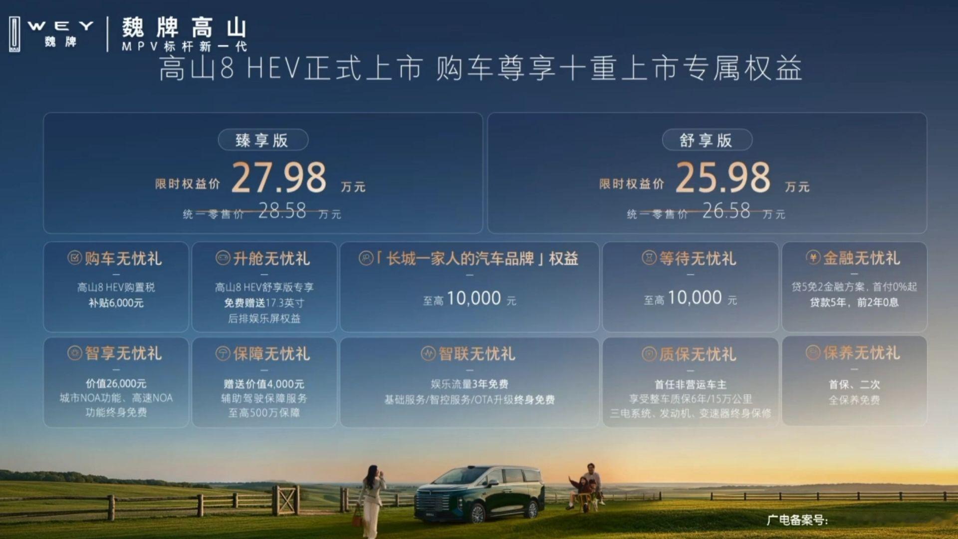 25.98万元起，魏牌高山8HEV上市发布会版型、价格及权益一览