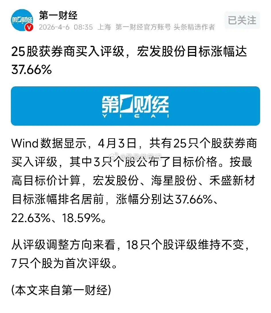 最高目标涨幅37.66%！最新这些个股获券商买入评级！最新A股共有25只个股获得