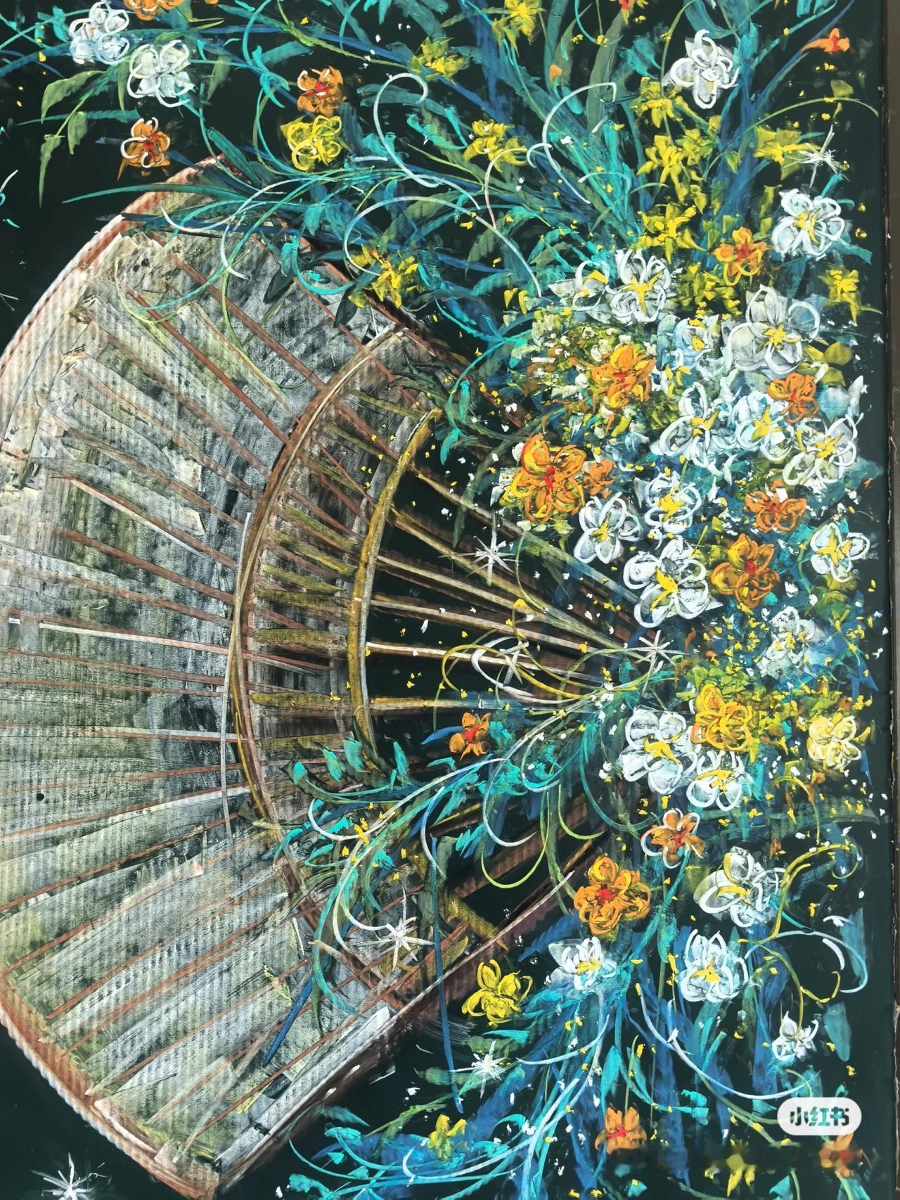 粉笔画作品欣赏—扇子与花朵的碰撞扇子艺术 扇子花 （图片来自网络，仅作分享，如有