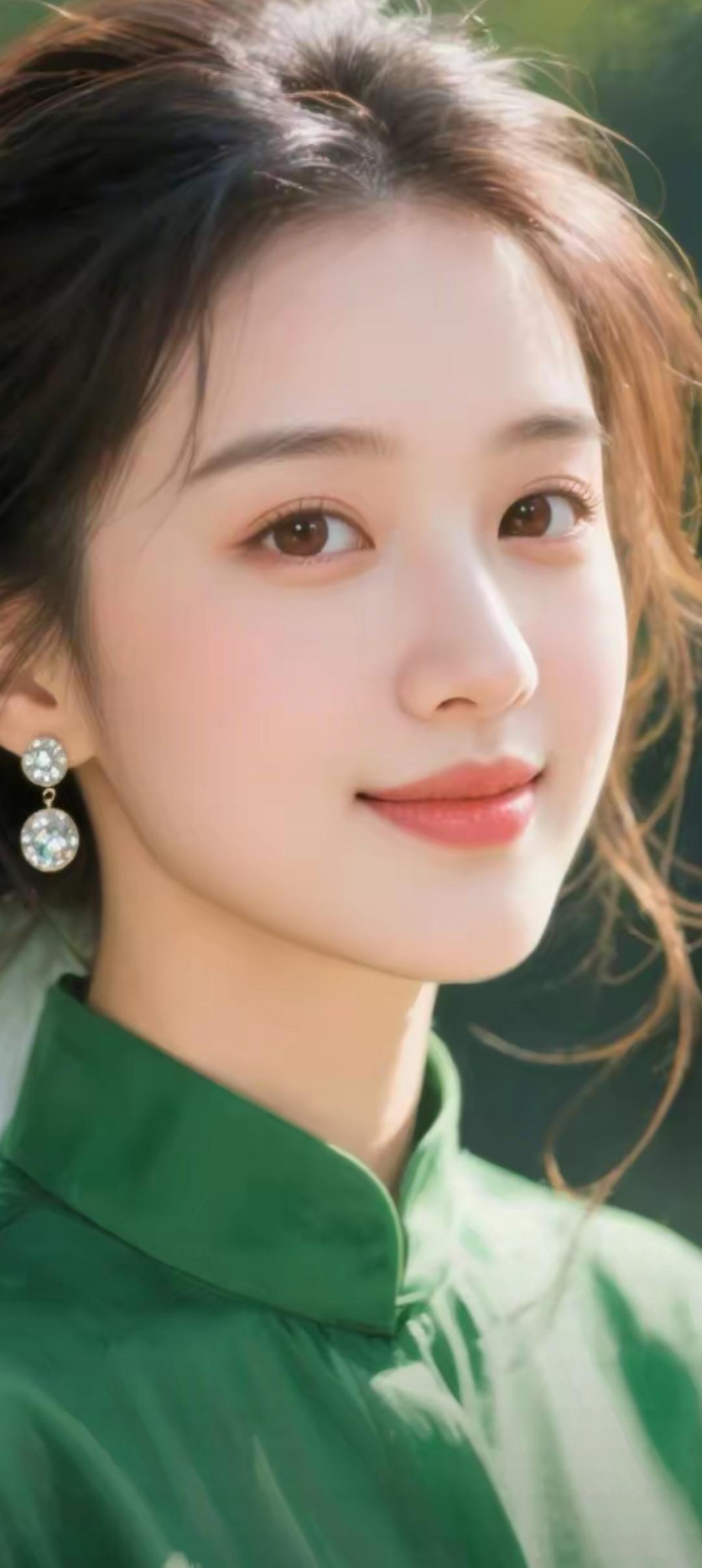 绿衣美人，笑靥如花。