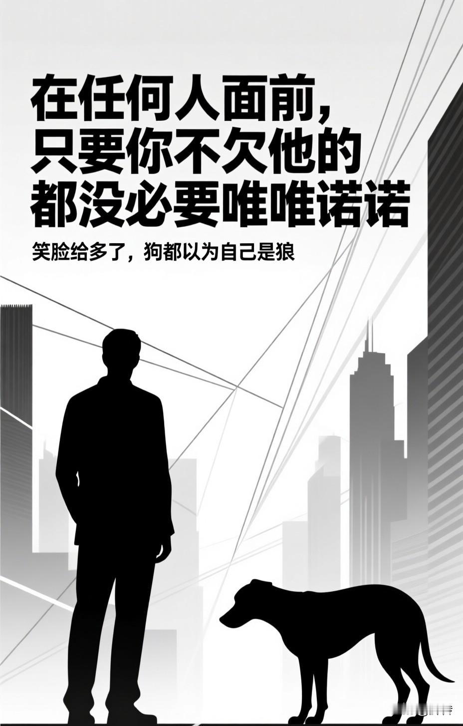 在任何人面前，只要你不欠他的都没必要唯唯诺诺。笑脸给多了，狗都以为自己是狼。情感