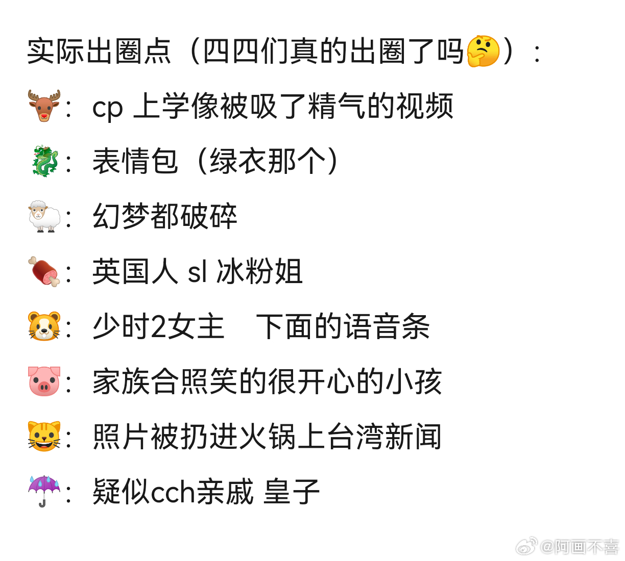 来小整理一下🎀各家粉丝说的自家出圈点和实际出圈点吧 