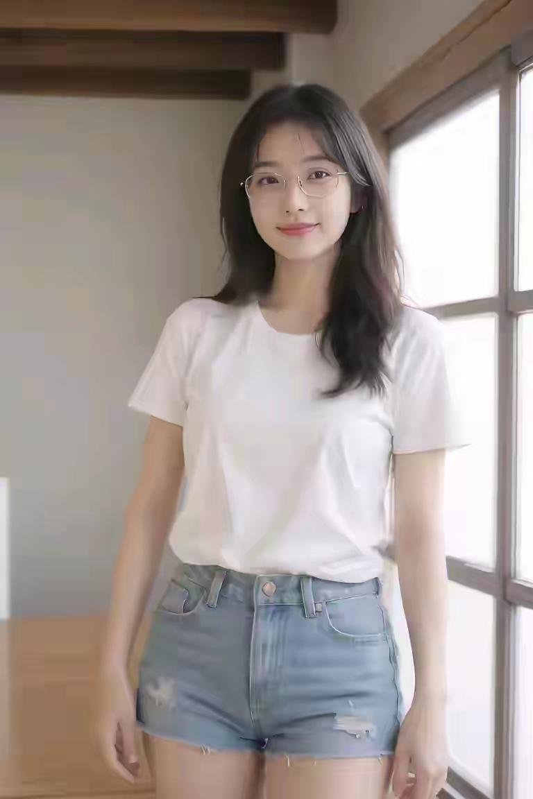 清新夏日穿搭，简约白色T恤搭配牛仔短裤，元气满满！🌞👗👖