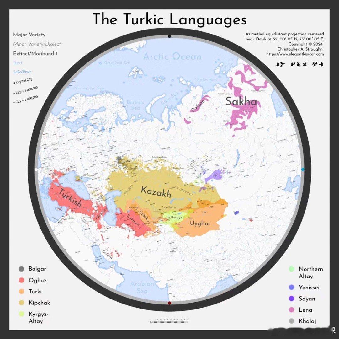 突厥语系分布图，这给了土耳其广阔的想象空间！野心不小啊。烽火问鼎计划 ​​​