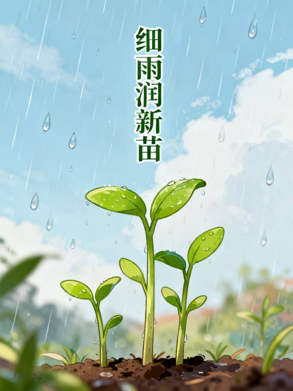 细雨润新苗