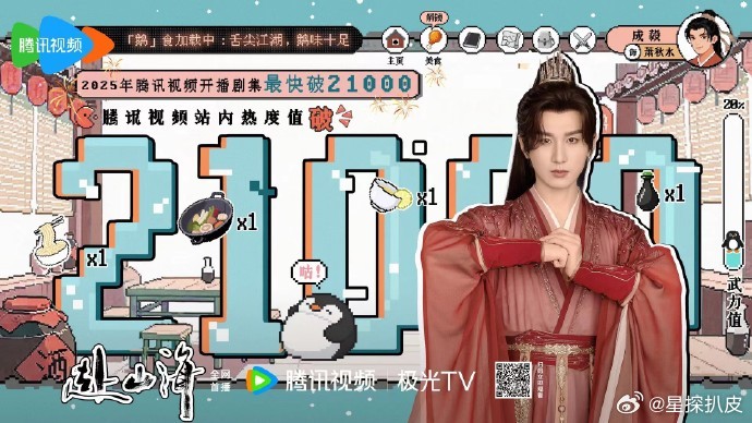 成毅《赴山海》腾讯站内热度值破21000，成为腾讯视频2025年开播最快破210