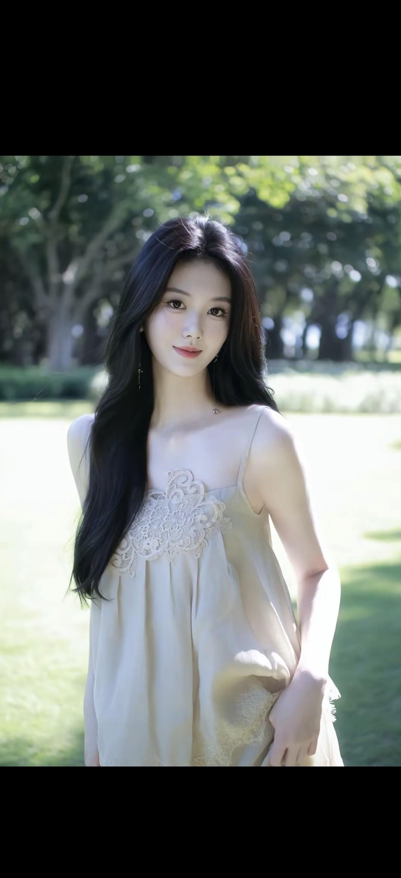 绿树阴中见，红妆影里看。