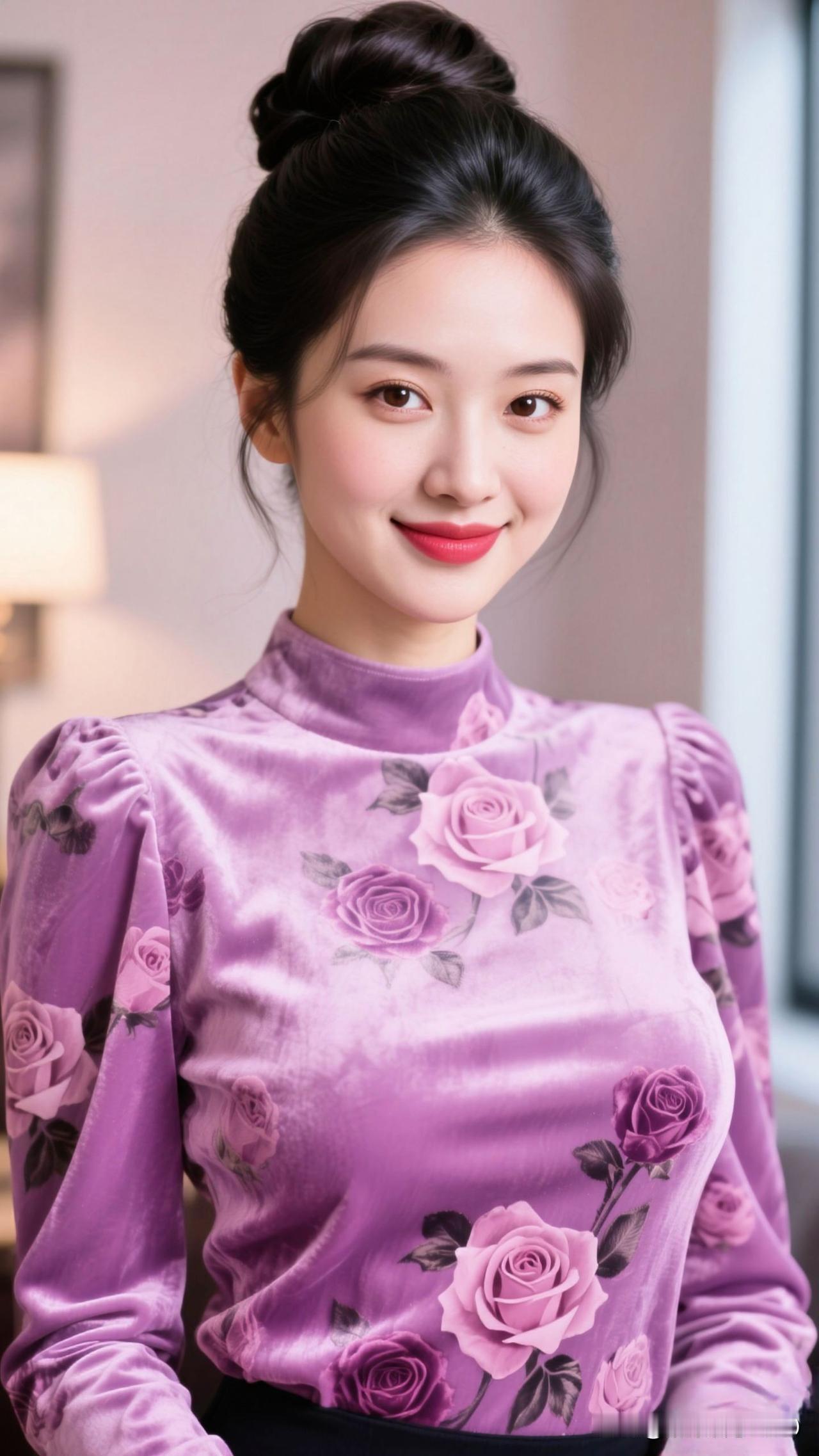 ✨ 绒面织进复古的风，玫瑰缀成心事的碎片，一笑，整个空间都漫着妥帖的绮思。真丝丝