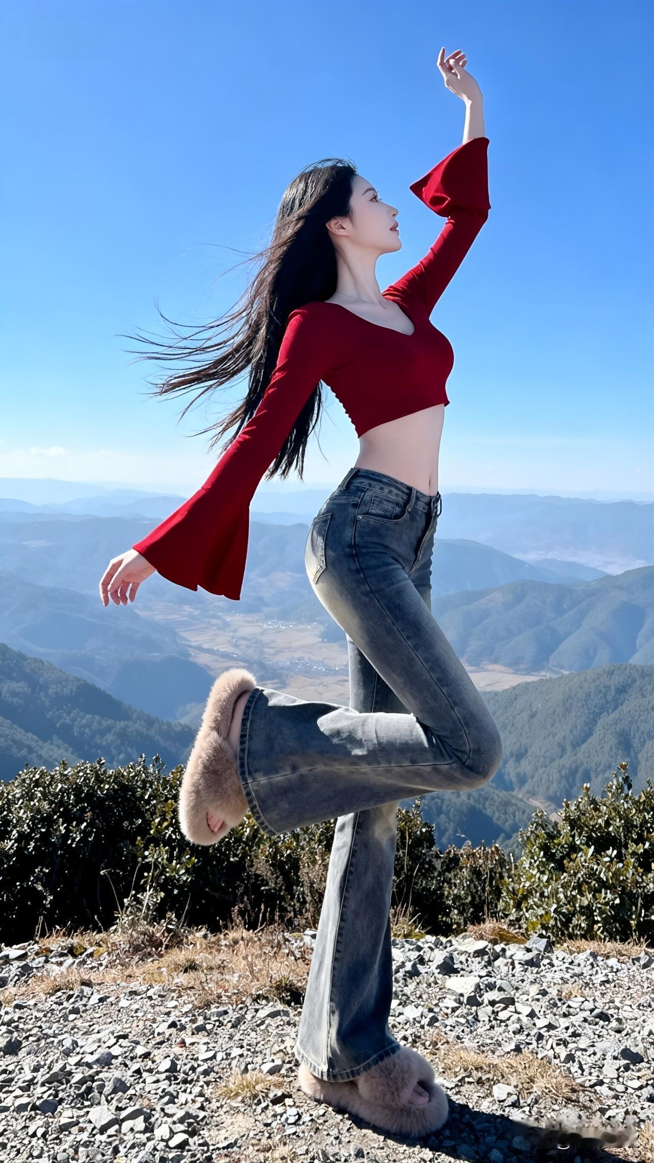35岁裸辞去山顶撒野！红色上衣配牛仔裤，我找回了消失的“生命力”！

姐妹们，我