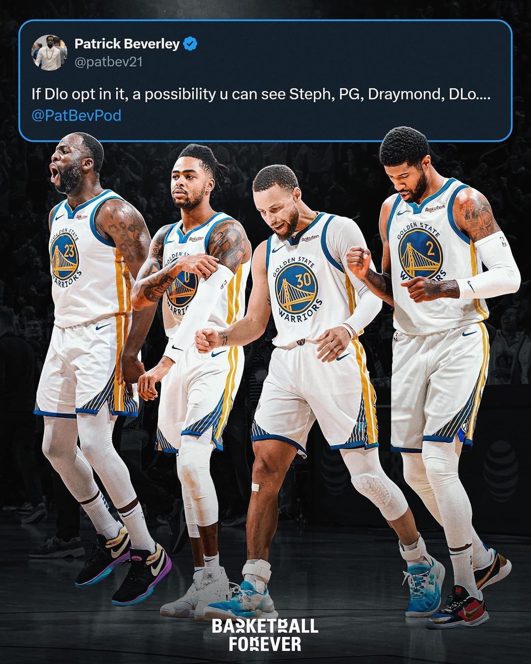 贝弗利畅想勇士阵容：追梦 拉塞尔 库里 乔治#金州勇士[超话]##nba交易# 