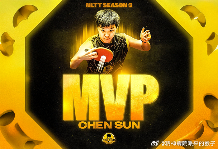 孙晨当选MLTT第3赛季女子组MVP🏆卡罗莱纳淘金队的孙晨，被评为美国职业乒乓