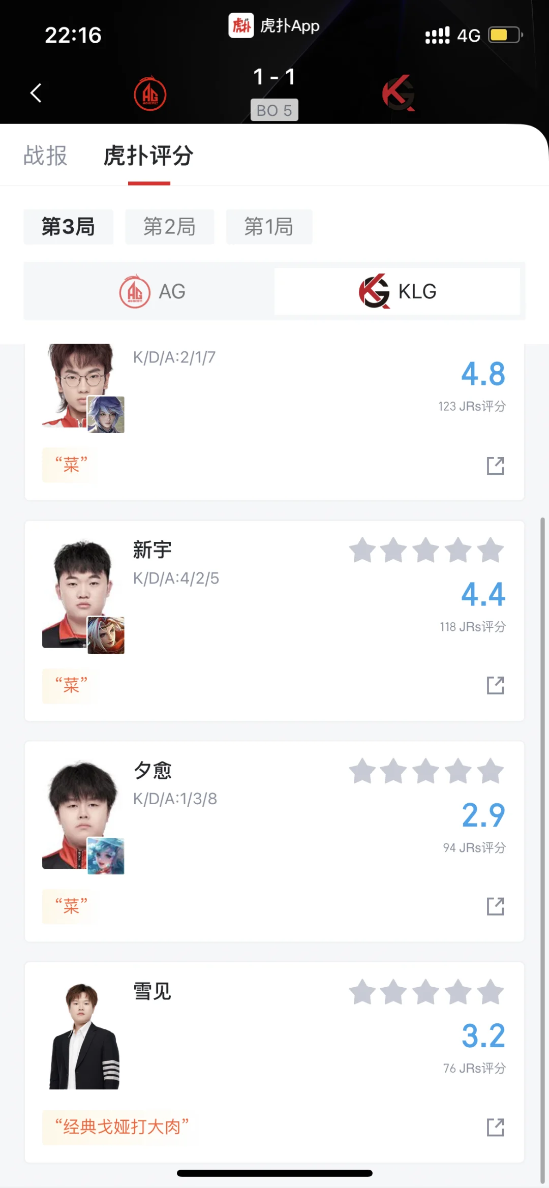 城墙！AG超玩会2比1深圳klg