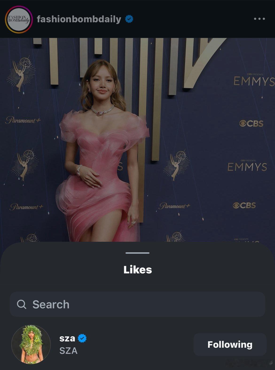 Sza点赞了Lisa艾美奖红毯相关IG动态📱 ​​​