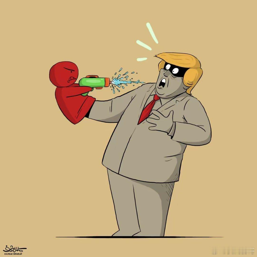 自导自演？特朗普宴会出现枪击案后，有人画了这样一幅漫画！作者是也门知名政治漫画家
