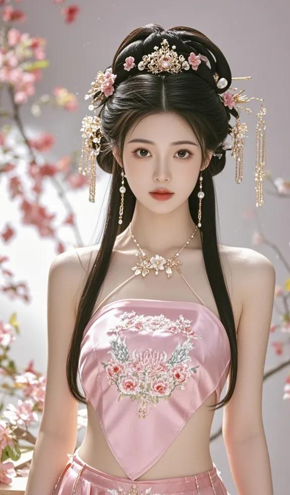 粉黛轻纱艳，花影映红妆。#红颜美女风彩# #国风美女溶图# #国风美俏女# #美