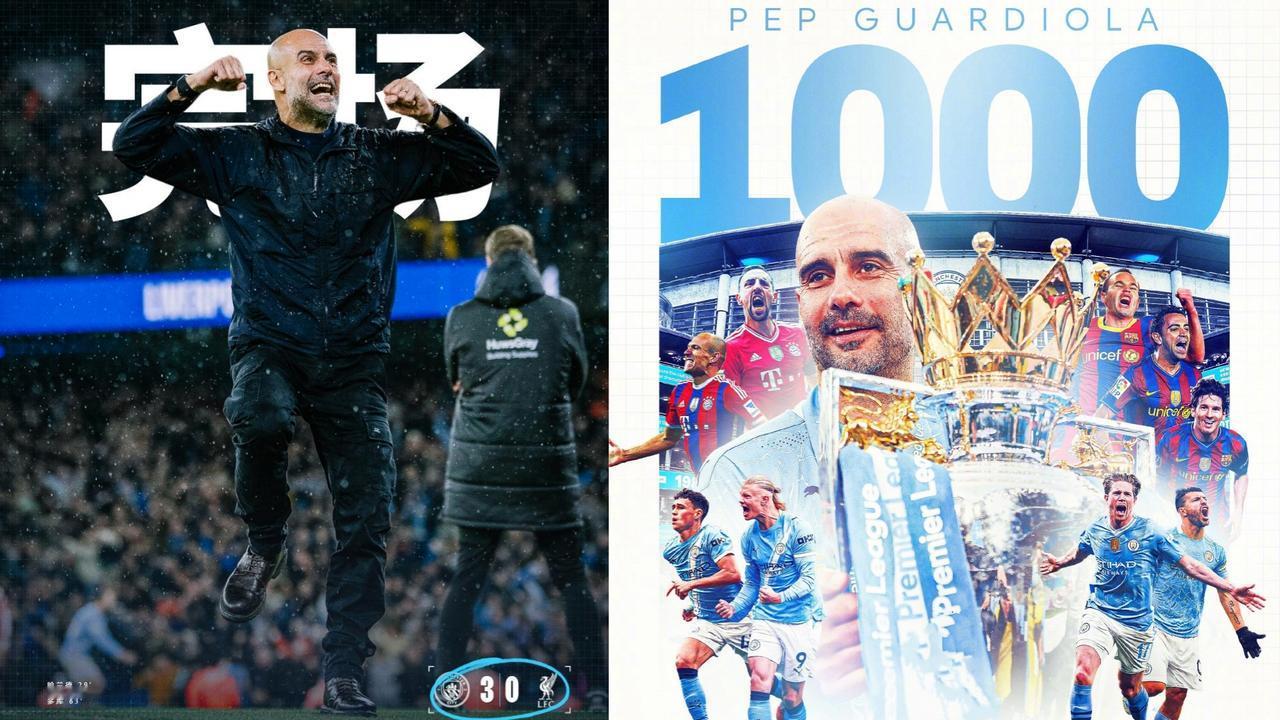 英超：曼城主场3-0大胜利物浦，瓜帅千场里程碑取胜。
哈兰德失点+头球，多库世界