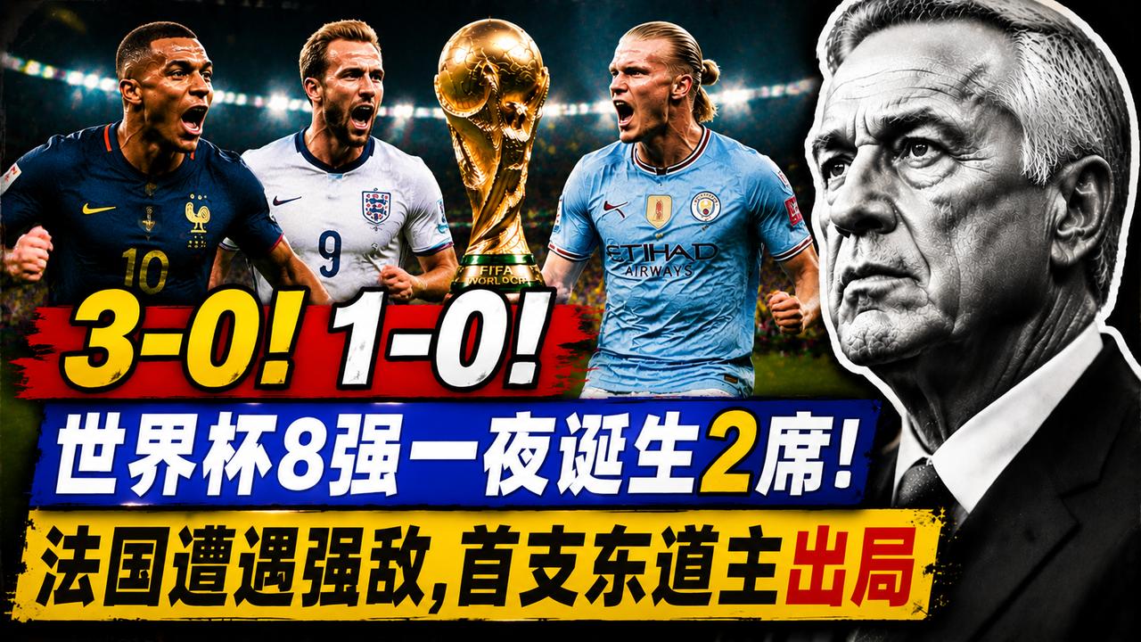 3-0！1-0！世界杯8强一夜诞生2席！法国遭遇强敌，首支东道主出局
一夜之间，