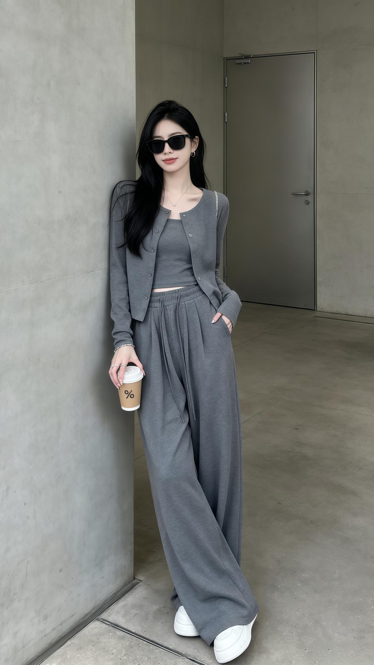 松弛慵懒风穿搭套装 又飒又酷的慵懒风ootd 运动套装休闲穿搭韩系穿搭