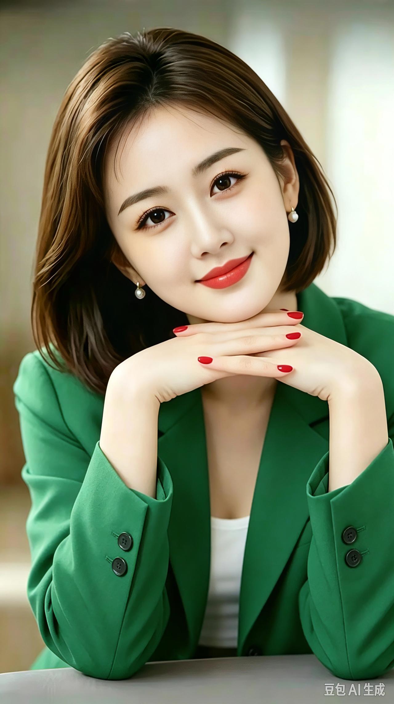 绿衫温婉，一笑倾心
 
绿衫雅致显端庄💚
短发清爽韵味长
浅笑盈盈藏温柔
明眸