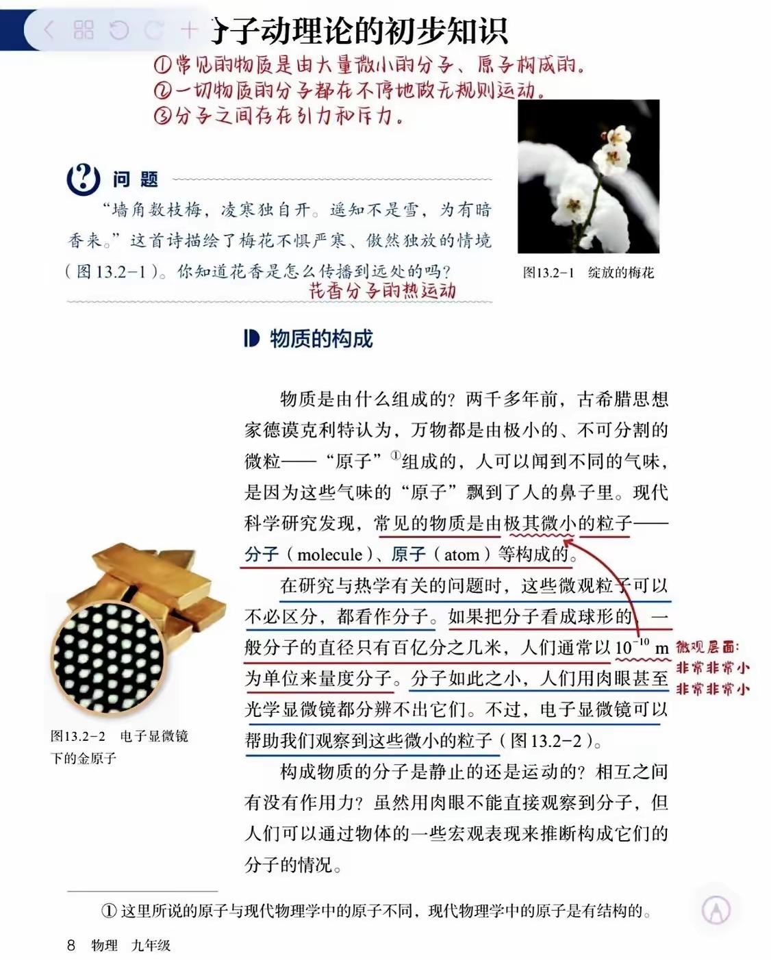 分子动理论的初步知识课堂笔记