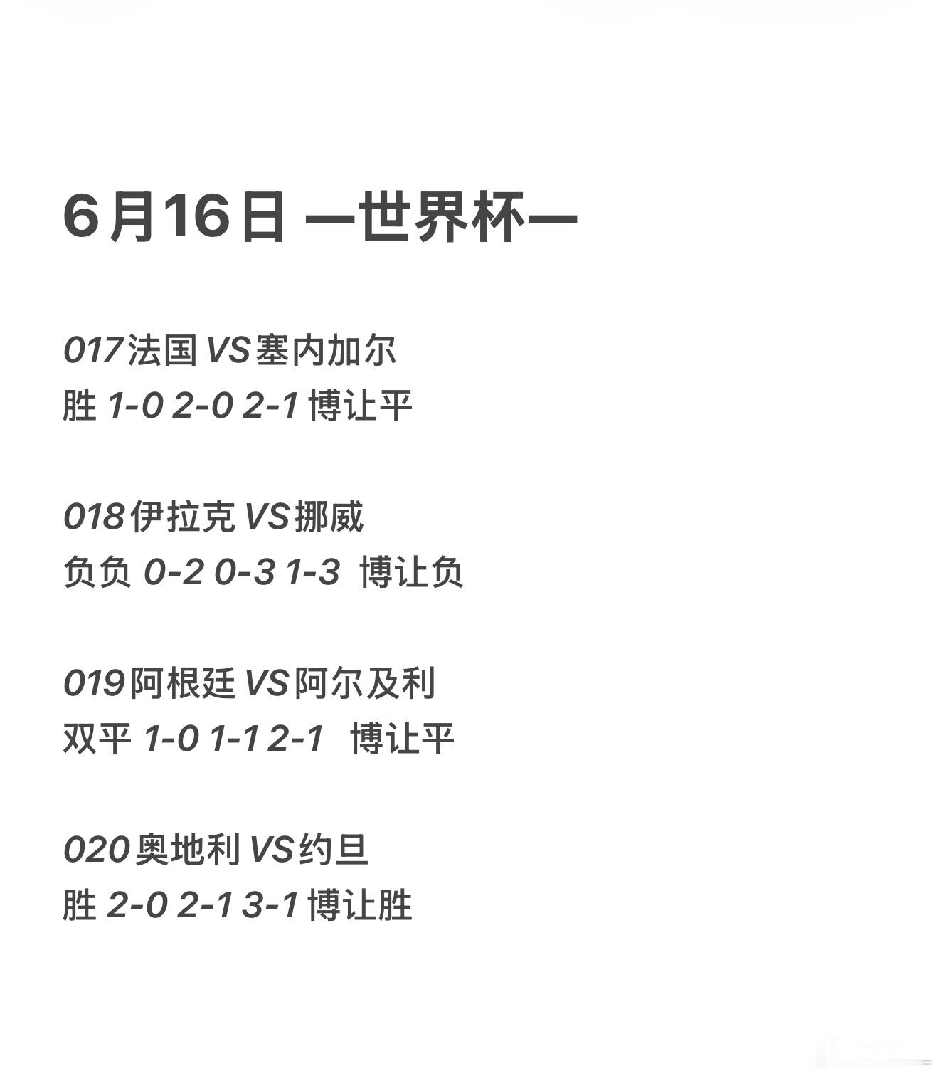 6月16日，一个人的脑袋不亚于一个宇宙法国VS塞内加尔伊拉克VS挪威阿根廷VS阿