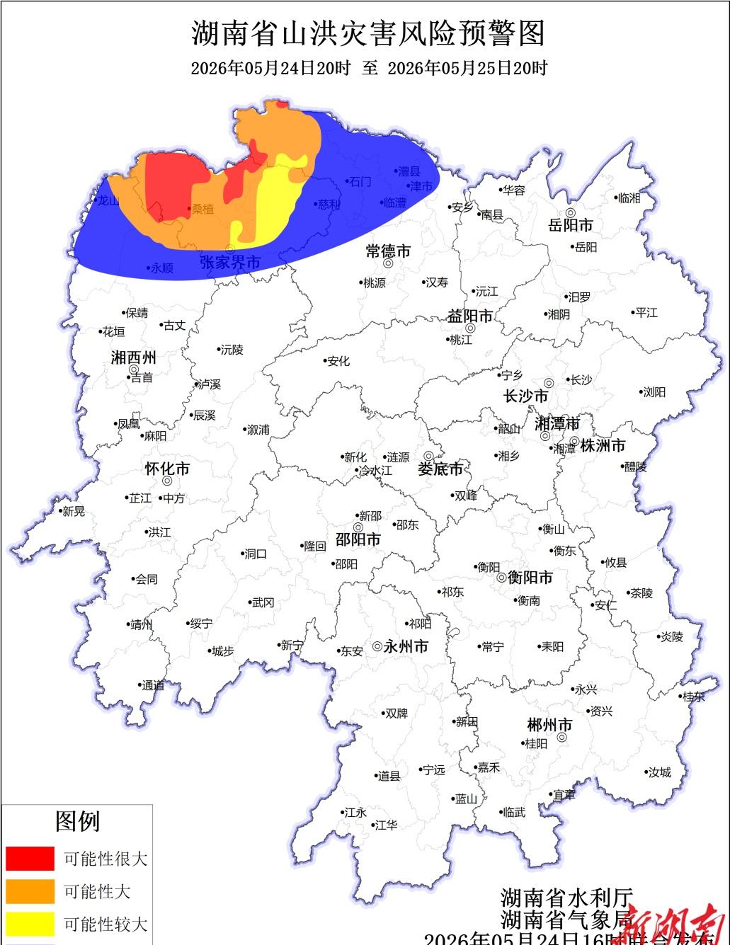 【石门、桑植、永顺，山洪灾害红色预警！】省水利厅与省气象局今天下午联合发布山洪灾