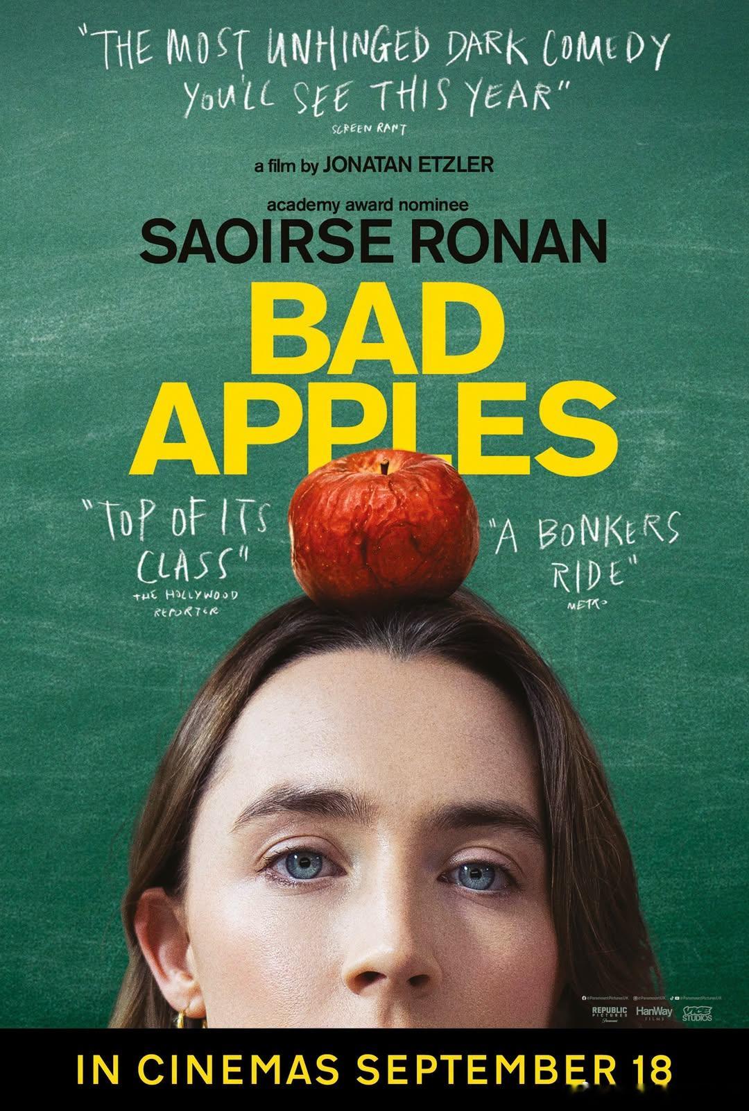 西尔莎罗南新作《坏苹果 Bad Apples》官方释出最新正式海报。该片于去年多