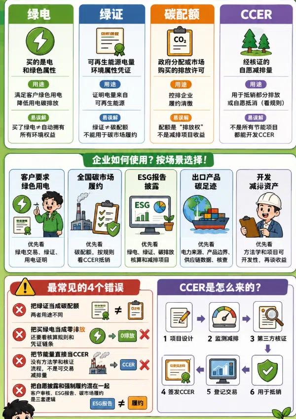 碳中和圈“四大天王”，搞错一个就亏大了！
⚡绿电=电+绿属性，证明你用了绿电
?