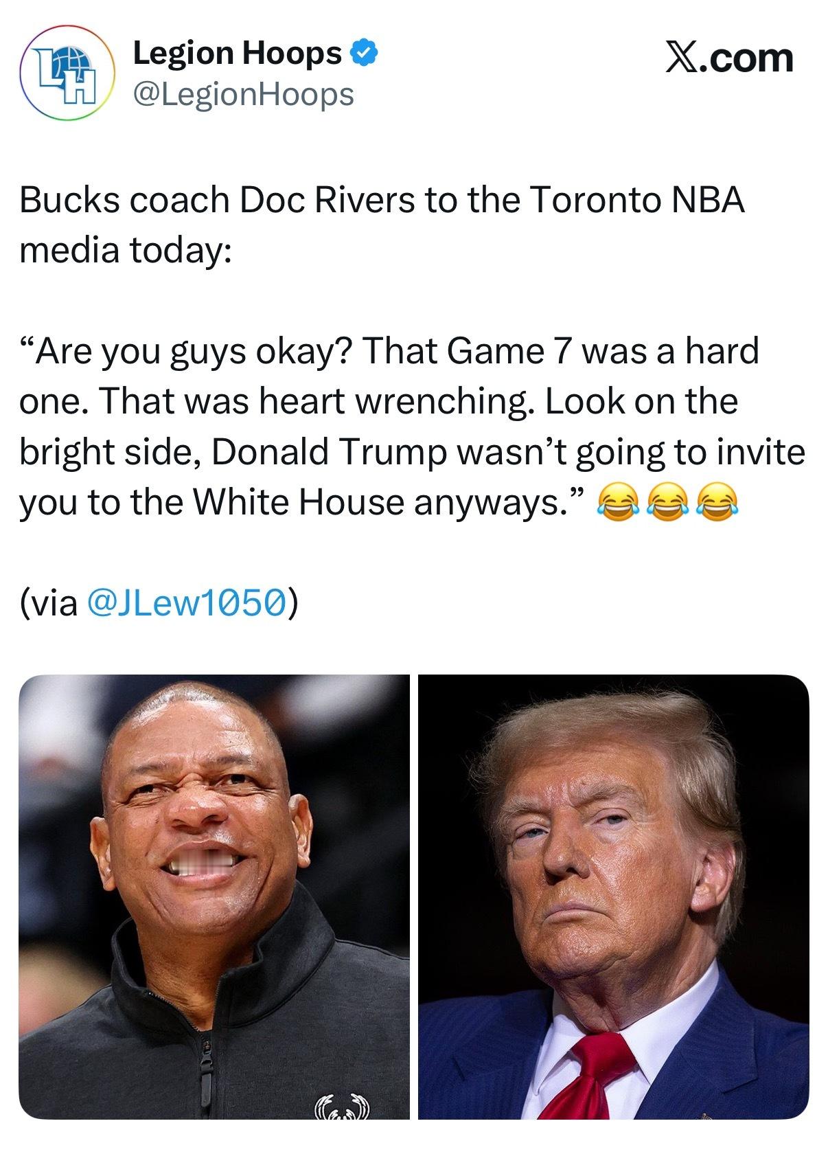 老里向多伦多媒体喊话：“你们还好吗？那个抢七真的太难受了，太揪心了。不过往好处想