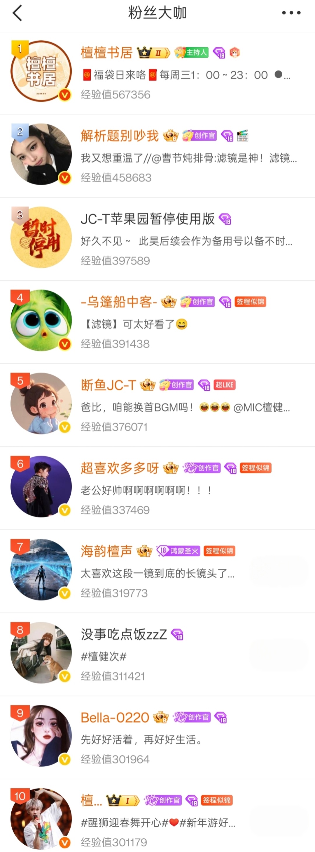 檀超经验值TOP10，膜拜榜样檀健次