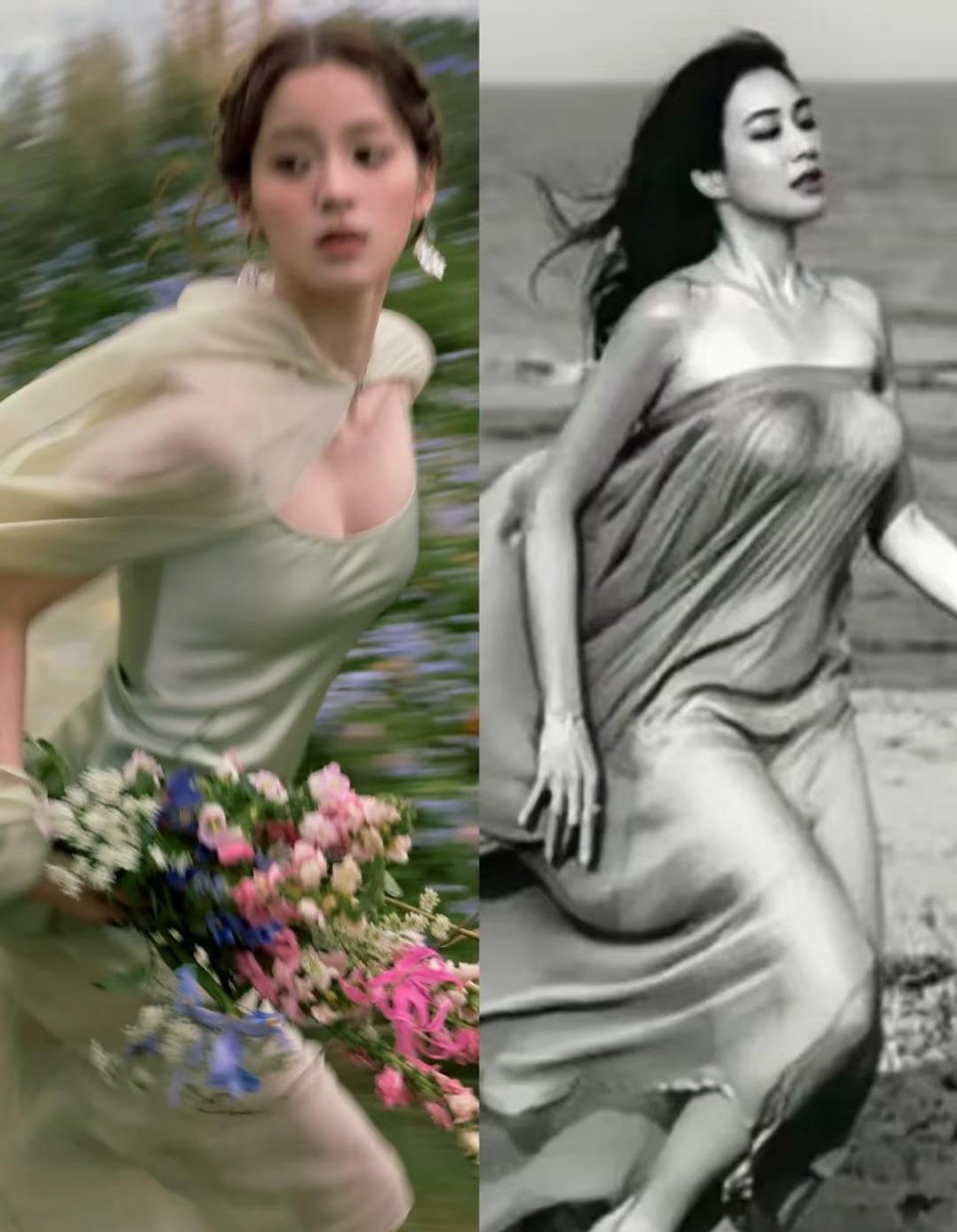 美女果然都是相同的，欧阳娜娜和钟丽缇这两组照片好像啊，返身材绝了！ 