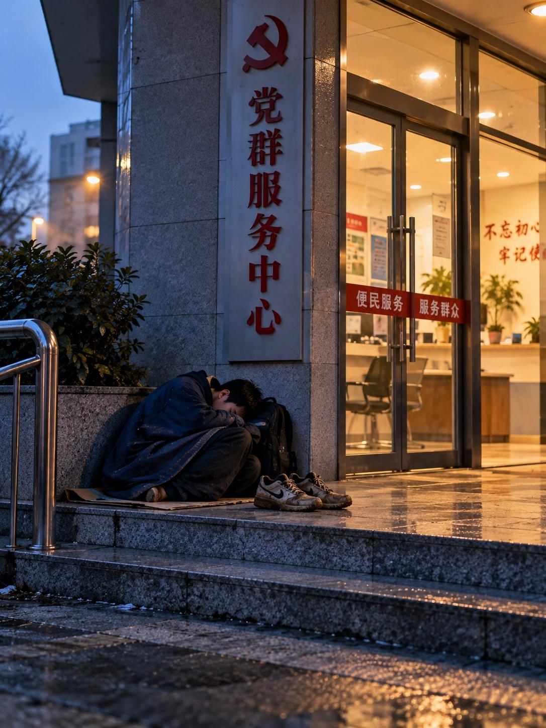 凌晨三点社区门口的少年．．．
早上七点交接班，保安大叔跟我说，东门口台阶上睡了个