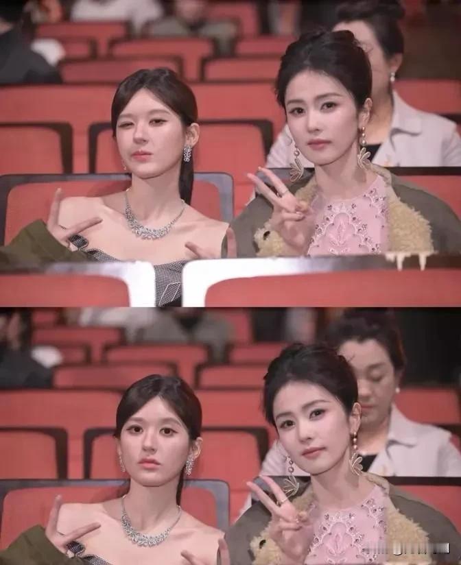 白鹿和赵露思站一块儿了，这画面可真是让人眼前一亮。白鹿这次真的是赚大了，俩人一站