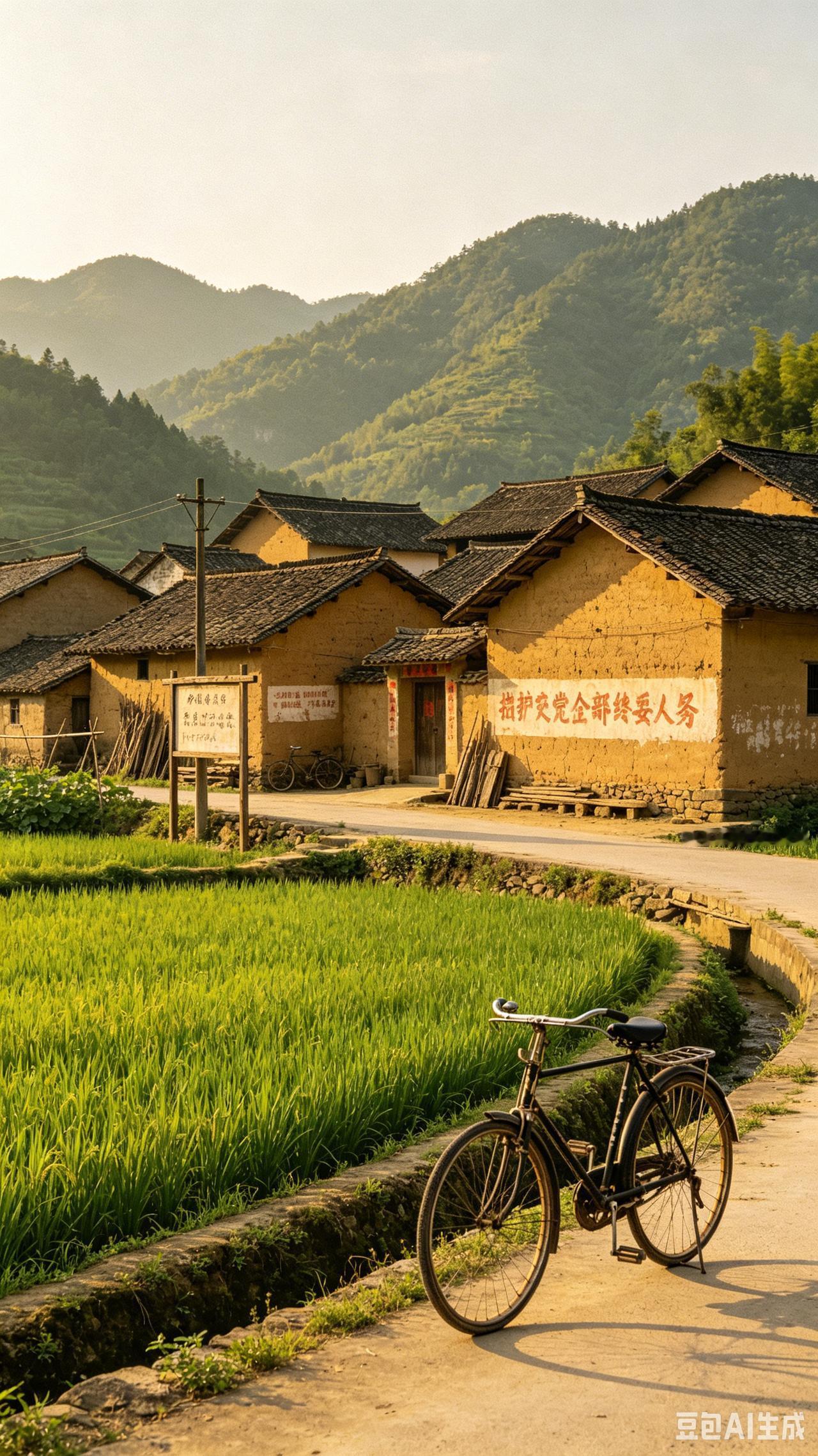 看到这一幕，瞬间穿越回 30 年前的夏天！
斑驳的黄土墙黑瓦房，村口停着擦得锃亮