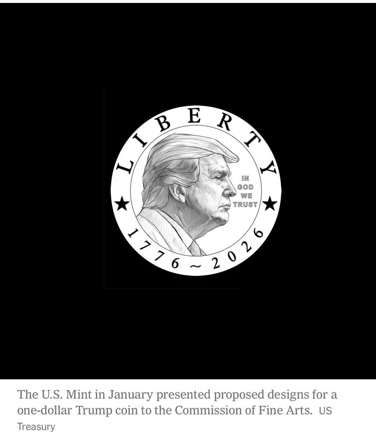 美国财政部将发行两枚有川普头像的硬币。公民硬币顾问委员会反对：“世界上没有任何一