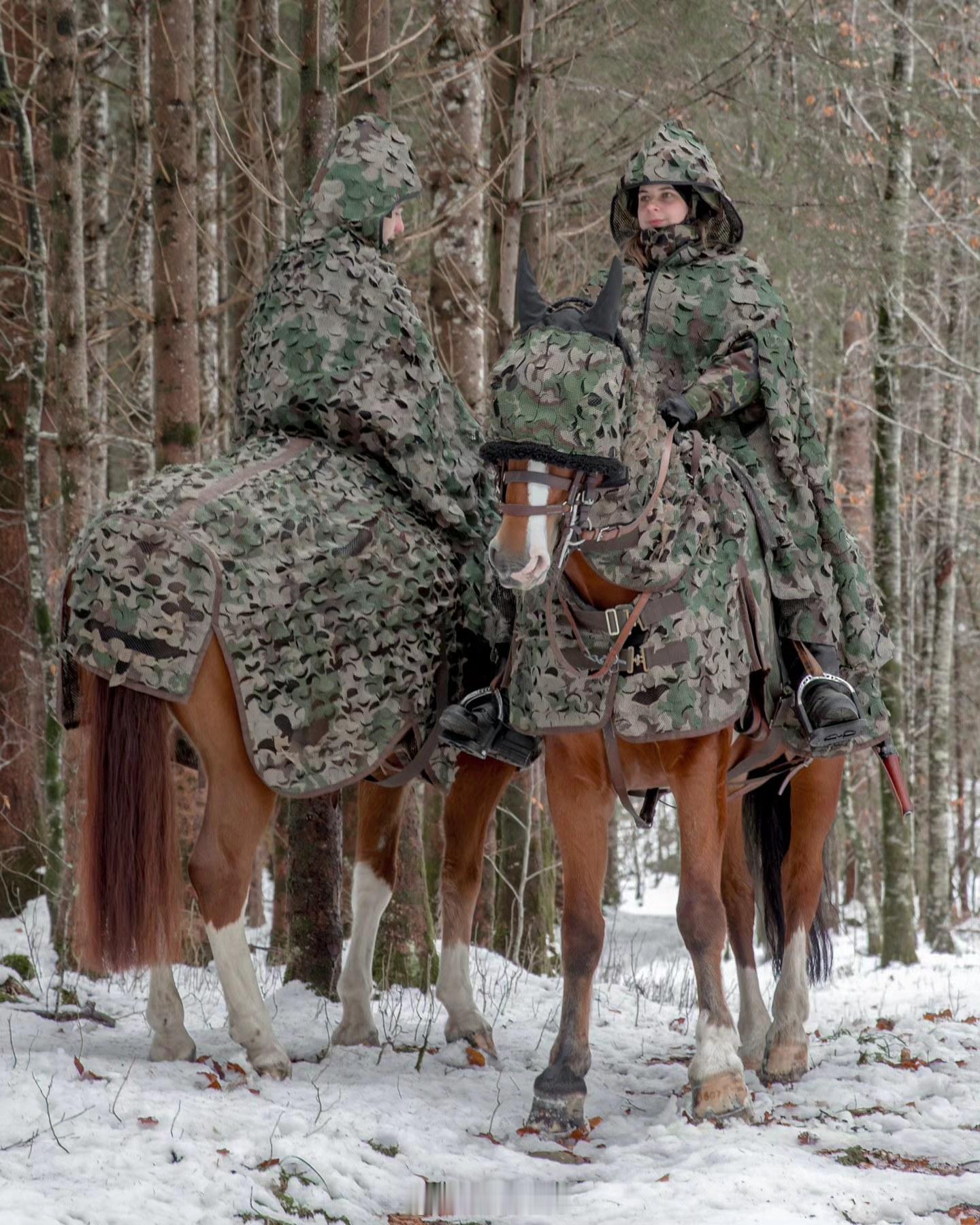 马年大吉 瑞士军方向全世界炫耀，他们引进了“多光谱”人马伪装技术。人穿上了斗篷，