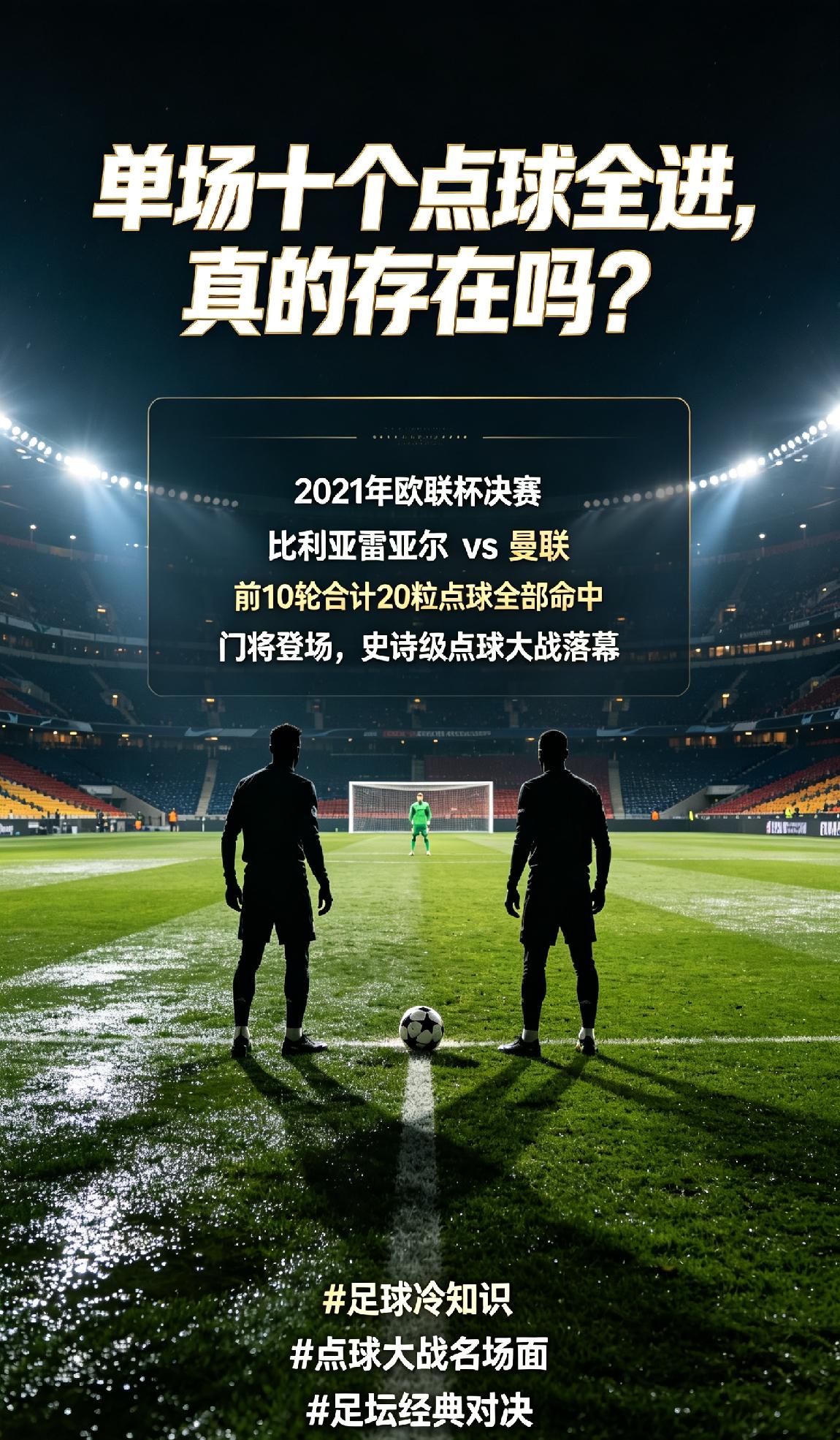 2021年欧联杯决赛，比利亚雷亚尔对阵曼联，120分钟战成1-1平，点球大战直接