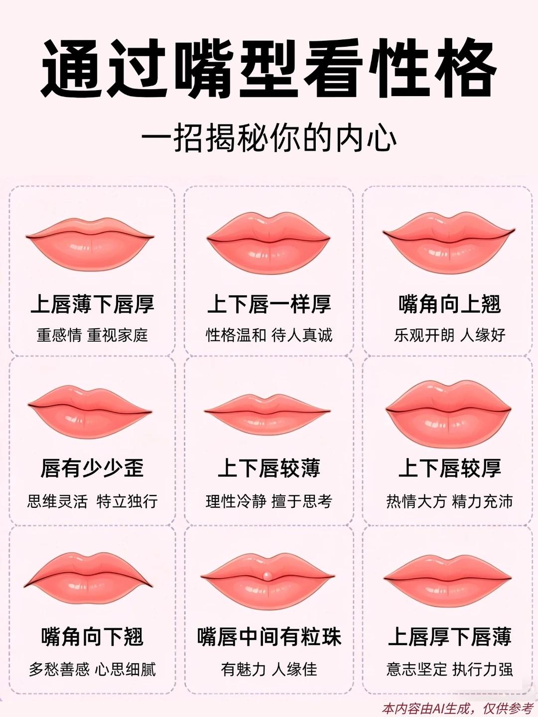 唇型揭秘真实性格
你对照一下看看能靠谱吗？