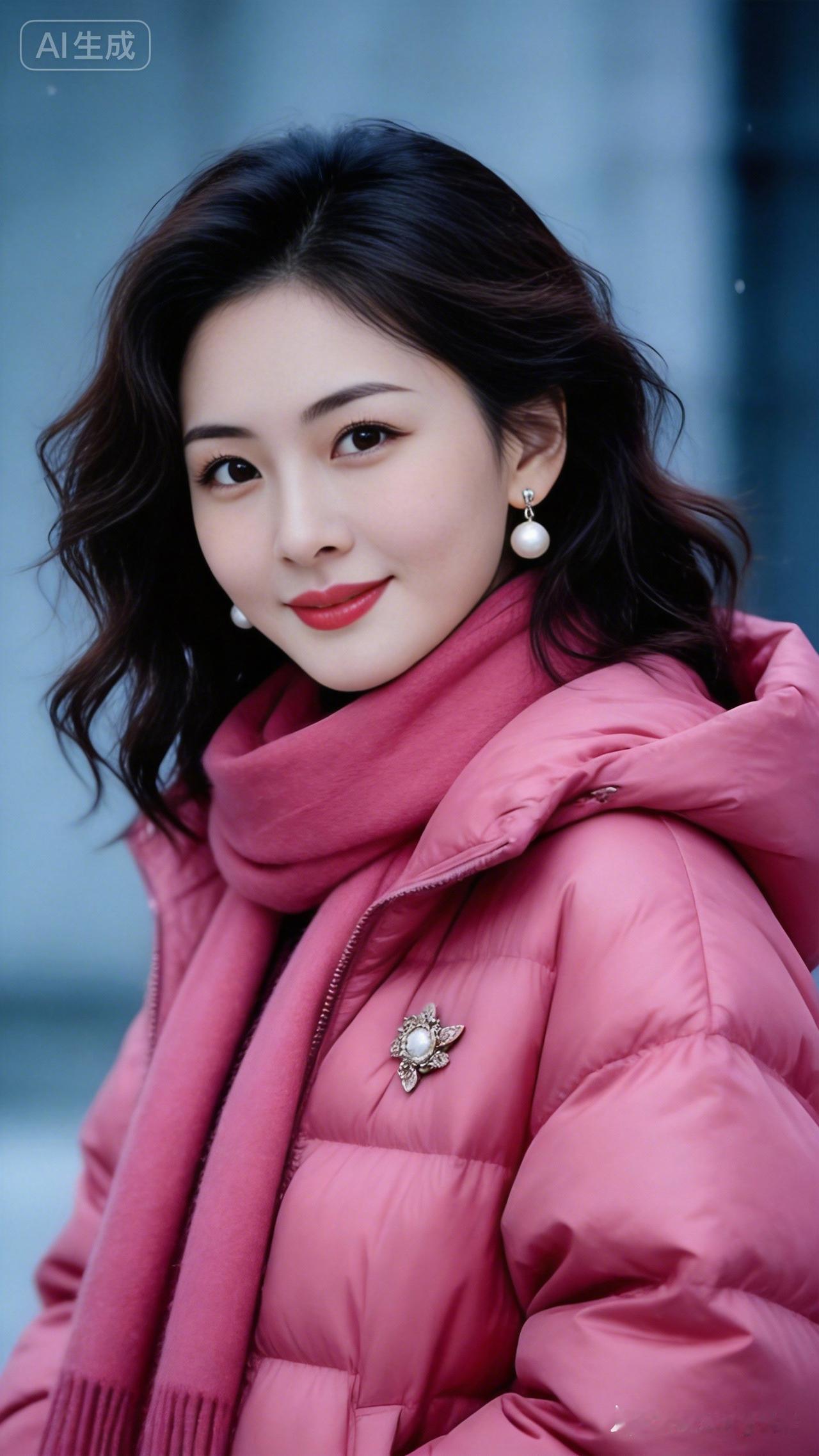 冬日暖阳下，粉衣少女甜美微笑😊